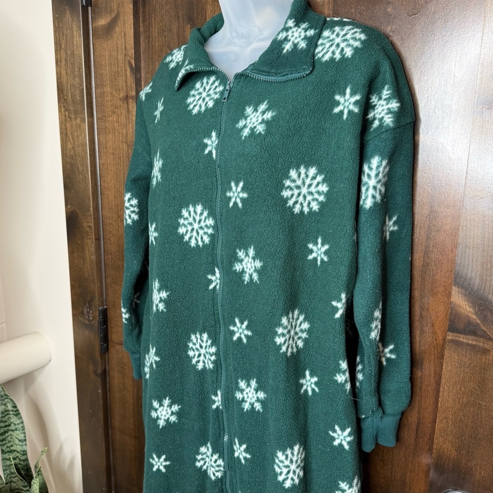 Cherokee Dark Green full body wearable blanket onesie White snowflakes One size - Picture 2 of 8